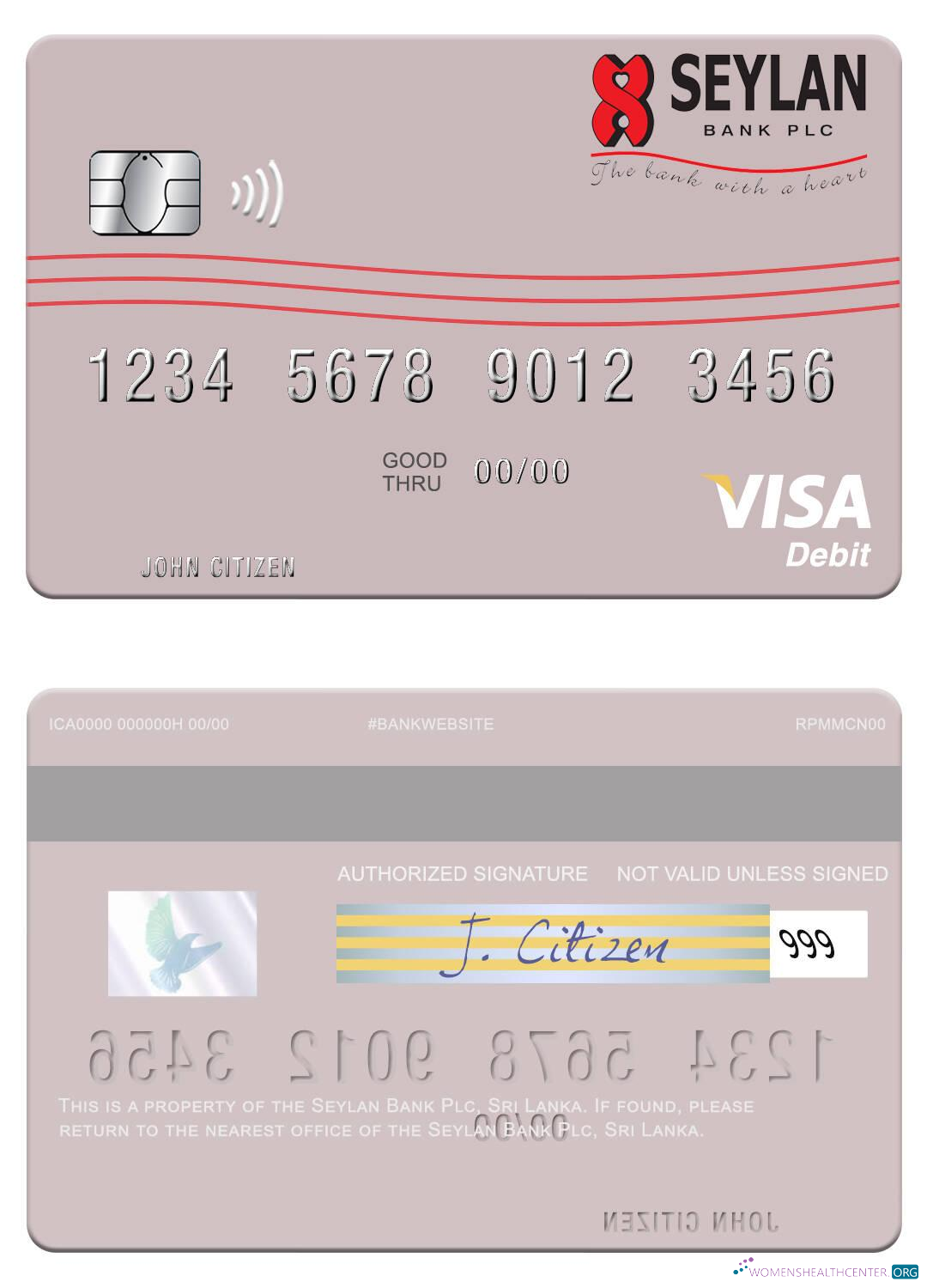 Download Sri Lanka Seylan Bank Plc visa debit card Photoshop template